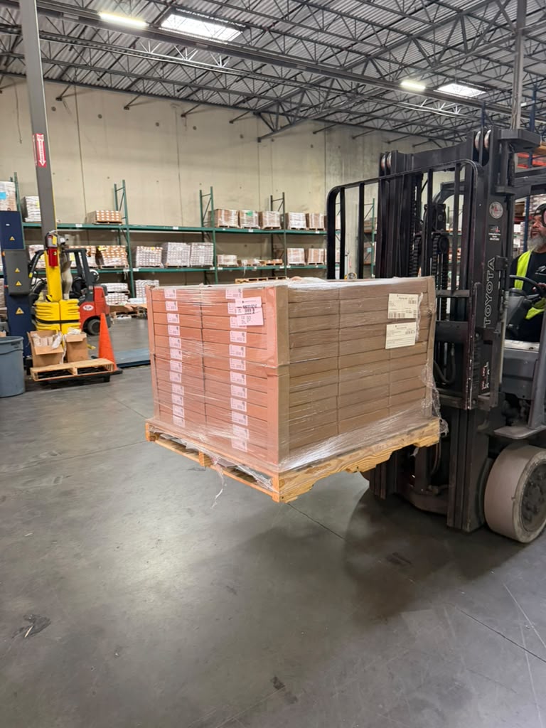 Stacked boxed freight on a pallet