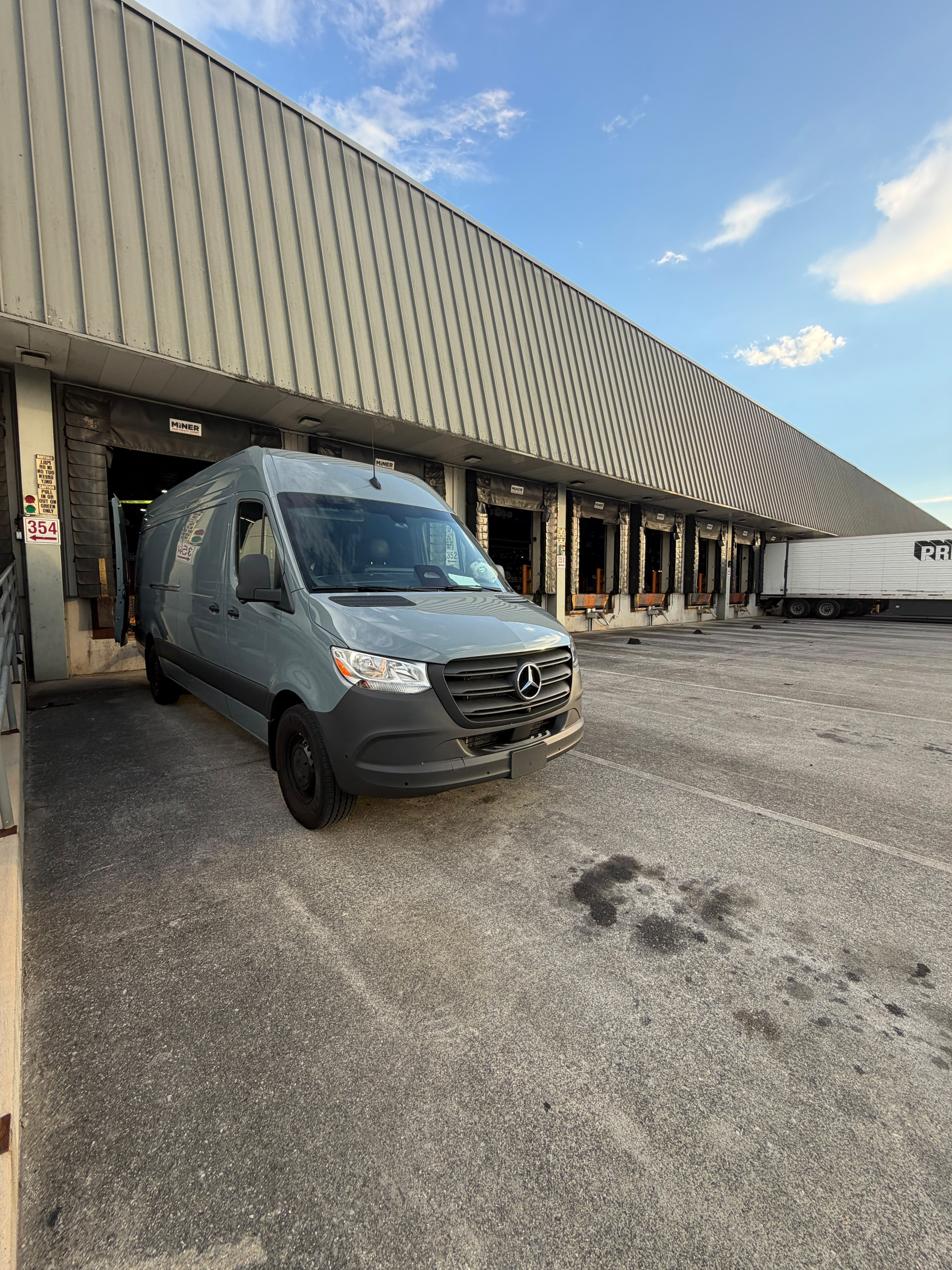 Sprinter backed into a warehouse dock